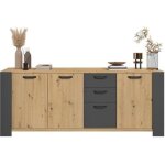 Les tendances - buffet loft - decor chene artisan et melamine gris ombre - 3 portes et 3 tiroirs - l ...