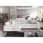 Les tendances - canap� d'angle gauche convertible 5 places simili blanc looka - pieds m�tal chrom�