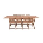 Ensemble repas de jardin 8 a 12 personnes - table extensible 200 / 250 / 300 x 100cm + 6 chaises - bois ...
