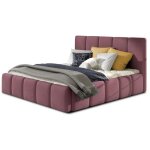 Les tendances - lit adulte avec coffre de rangement vika ? velours capitonn - rose - 160x200