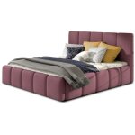 Les tendances - lit adulte vika ? velours capitonn� - rose - 140x200 - version avec sommier