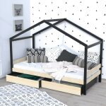 Les tendances - lit cabane etoile 90x190cm + 2 tiroirs / brut et noir / 199x95x150 cm Les tendances - lit cabane etoile 90x190cm + 2 tiroirs / brut et noir / 199x95x150 cm
