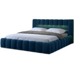 Les tendances - lit coffre luto prestige - design tapiss velours et led - bleu ptrole - 140x200
