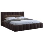 Les tendances - lit coffre luto prestige - design tapiss velours et led - marron - 140x200