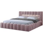 Les tendances - lit coffre luto prestige - design tapiss velours et led - rose clair - 160x200