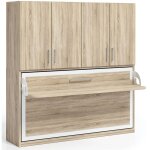 Les tendances - lit escamotable horizontal 140x190 avec bureau et armoire 4 portes spako - couleur rouge ... Les tendances - lit escamotable horizontal 140x190 avec bureau et armoire 4 portes spako - couleur rouge ...