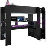 Les tendances - lit mezzanine combine enfant led gamer online - 90 x 200 cm - noir mat - sommier inclus ...