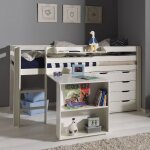 Lit surlev + bureau + commode 4 tiroirs + tagre blanc - pino