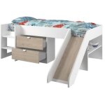 Les tendances - lit toboggan enfant - decor blanc et chene jackson - sommier inclus - 90 x 200 cm - slide ...