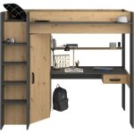 Les tendances - parisot lit combine mezzanine enfant - decor chene et gris - sommier inclus - 90 x 200 ...