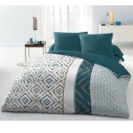 Les tendances - parure de couette microfibre ethno 220x240cm et 2 taies doreillers 63x63cm bleu canard ...