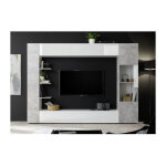 Les tendances - sienna composition murale tv - laque blanc et beton - l295 x p30 x h187 cm