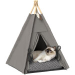 Tente tipi pour chat et chien, couchage confortable avec coussin, niche d'int�rieur grise pour animaux ...