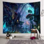 Tenture murale fort maison, tapisserie psychdlique fantaisie tapisseries murale champignon chateau, ...