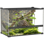 Terrarium en verre 48l pour reptiles avec ventilation avant, d�coration rocheuse et fermeture pivotante ...