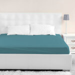 Terre de nuit - drap housse jersey bleu canard bonnet 40 cm 160x190 / 200