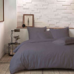 Terre de nuit - parure de lit percale unie gris 200x200 cm