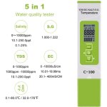 Testeur numrique de qualit de l'eau 5 en 1 tds / ec / sel / sg / temprature pour piscines, aquariums ...
