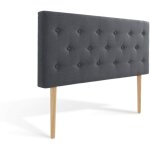 T�te de lit capitonn�e th�a 140cm tissu gris fonc�