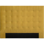 Tte de lit capitonne en tissu velours jaune moutarde l160 cm halciona