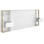 Tete de lit avec etageres + chevets - decor chene artisan et blanc - l 255 x p 36 x h 103 cm - white