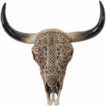 D�coshop26 - t�te de taureau d�coration murale 31 cm troph�e longhorn avec tribal en polyr�sine int�rieur ...