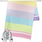 Serviette de plage fouta rayures colores taille grande avec sac  dos plage garder calme cm. 100x200 ...