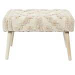 The home deco factory - banc 60x32x40 cm en avec dtails en fourrure cru et naturel