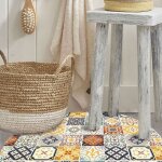 Thedecofactory - carreaux de ciment - tapis salon lavable carreaux de ciment jaune diam. 60