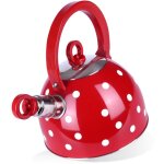 Theiere rouge en inox a pois et sifflet