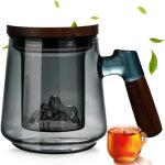 Th�i�re verre 500 ml avec infuseur, couvercle, pour th� en vrac / fleuri