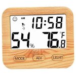 Thermom�tre int�rieur hygrom�tre num�rique, jauge d'humidit� � temp�rature en bois avec horloges de bureau ...