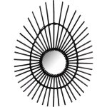 Thinia home - miroir mural ovale en rotin deko noir 80cm