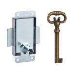 Serrure de meuble en applique pour porte d'ameublement, axe 15mm, 30x50mm, zingu�, 1 cl� - thirard