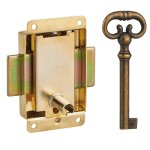 Serrure de meuble en applique pour porte d'ameublement, axe 20mm, 40x50mm, laiton, 1 cl� - thirard