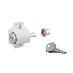Verrou � cylindre pour baie coulissante, p�ne poussoir, blanc, 2 cl�s - thirard
