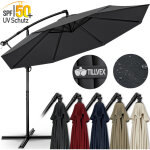Tillvex parasol dport gris hexagonale 3m avec manivelle pare - soleil avec pied protection uv en aluminium ...