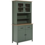 Tina - buffet haut 4 portes 2 tiroirs bois cir et vert