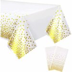 2 pi�ces nappes jetables, nappes f�te rectangulaires � pois blancs et dor�s pour mariages, no�l, f�tes ...