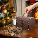 Tirelire en bois, coffre au trsor vintage avec serrure et cls, petite bote dcorative pour conomiser ...