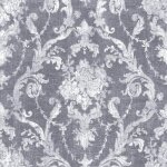 Tissu obscurcissant motif grandes fleurs baroques gris anthracite 150 cm
