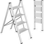 Escabeau 4 marches, marchepied pliable aluminium, capacit 150 kg, marches antidrapantes - argent