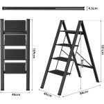 Escabeau 4 marches, marchepied pliable aluminium, capacit 150 kg, marches antidrapantes - noir
