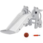 Toboggan 3 en 1 pour enfants avec structure d'escalade, panier de basket et ballon, en forme de girafe, ...
