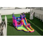 Toboggan gonflable aquatique, parc aquatique � th�me princesse avec grand toboggan, zone de saut, mur ...