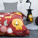Housse de couette 140x200 kids happy savane + 1 taie 100% coton 57 fils