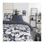 Parure de lit mawira - 2 personnes - 260 x 240 cm - 100% coton - bleu marine motif floral today
