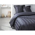 Parure de lit 3 pices 260x240 cm percale satin uni ray noir