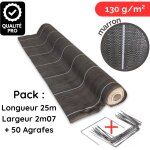 Toile de paillage avec agrafes longueur 25m largeur 2, 07m anti mauvaises herbes couleur marron 130gr ...