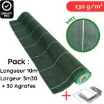 Toile de paillage avec agrafes largeur 3, 30m longueur 10m anti mauvaises herbes couleur vert 130gr m2 ...